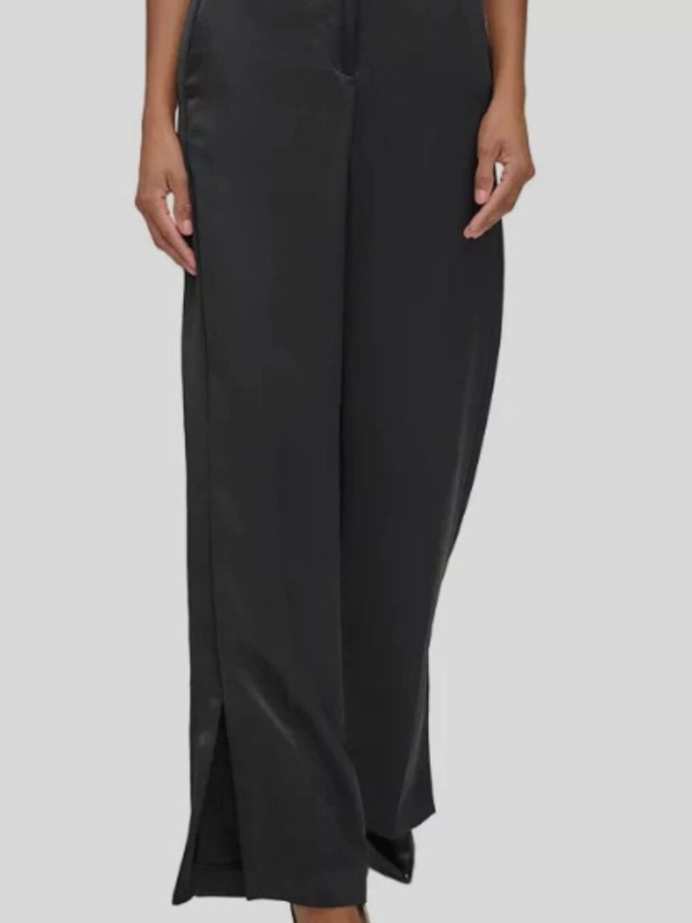 Karl Lagerfeld Paris Slit Satin Wide Leg Pants, Black, Small